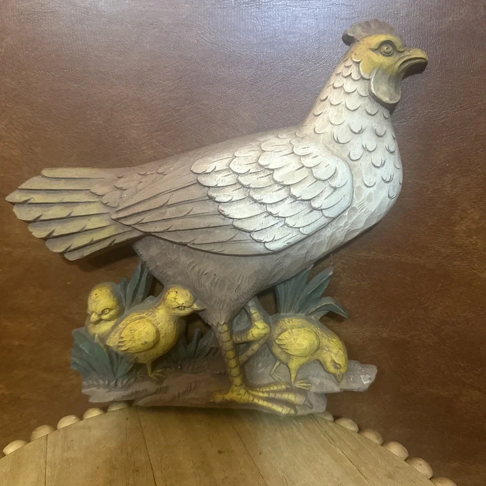 Vintage Syroco Wood Mother Hen & Chicks Wall Plaque MCM Farmhouse Chicken 13